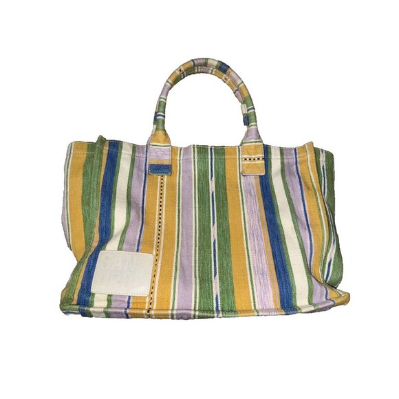 Sandro Yellow Blue Green Striped Canvas Handbag Bag - Picture 1 of 7